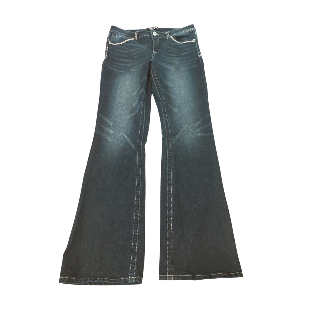 Almost Famous Mid Rise Bootcut Jeans Dark Wash Contrast Stitch Y2K Size 11